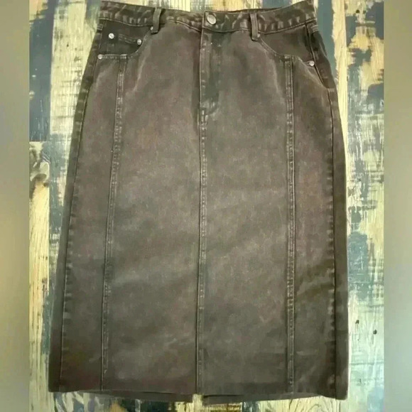 Gestuz Jamilla Long Denim Bitter Chocolate Skirt Size EU 44 US 12 - Picture 6 of 14